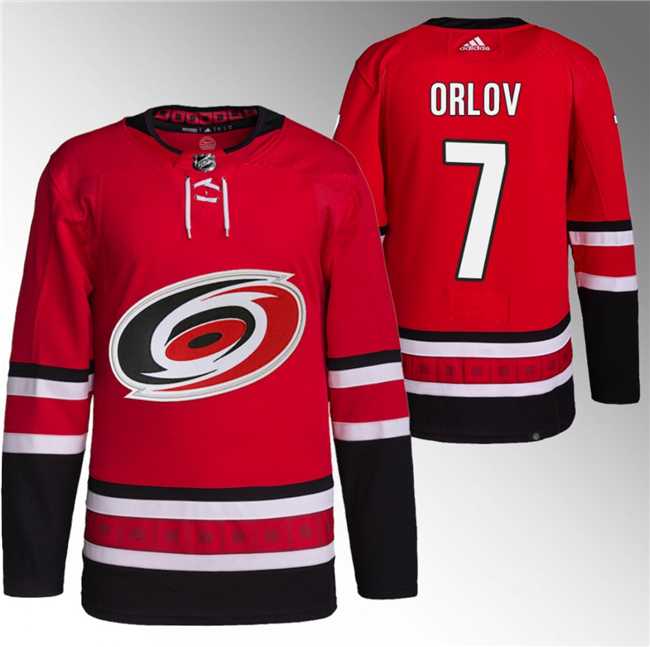 Mens Carolina Hurricanes #7 Dmitry Orlov Red Stitched Jersey